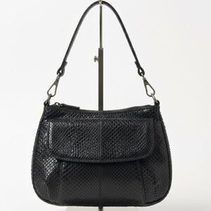 Black Leather Reptile Skin Crossbody Adjustable Strap Women Bag